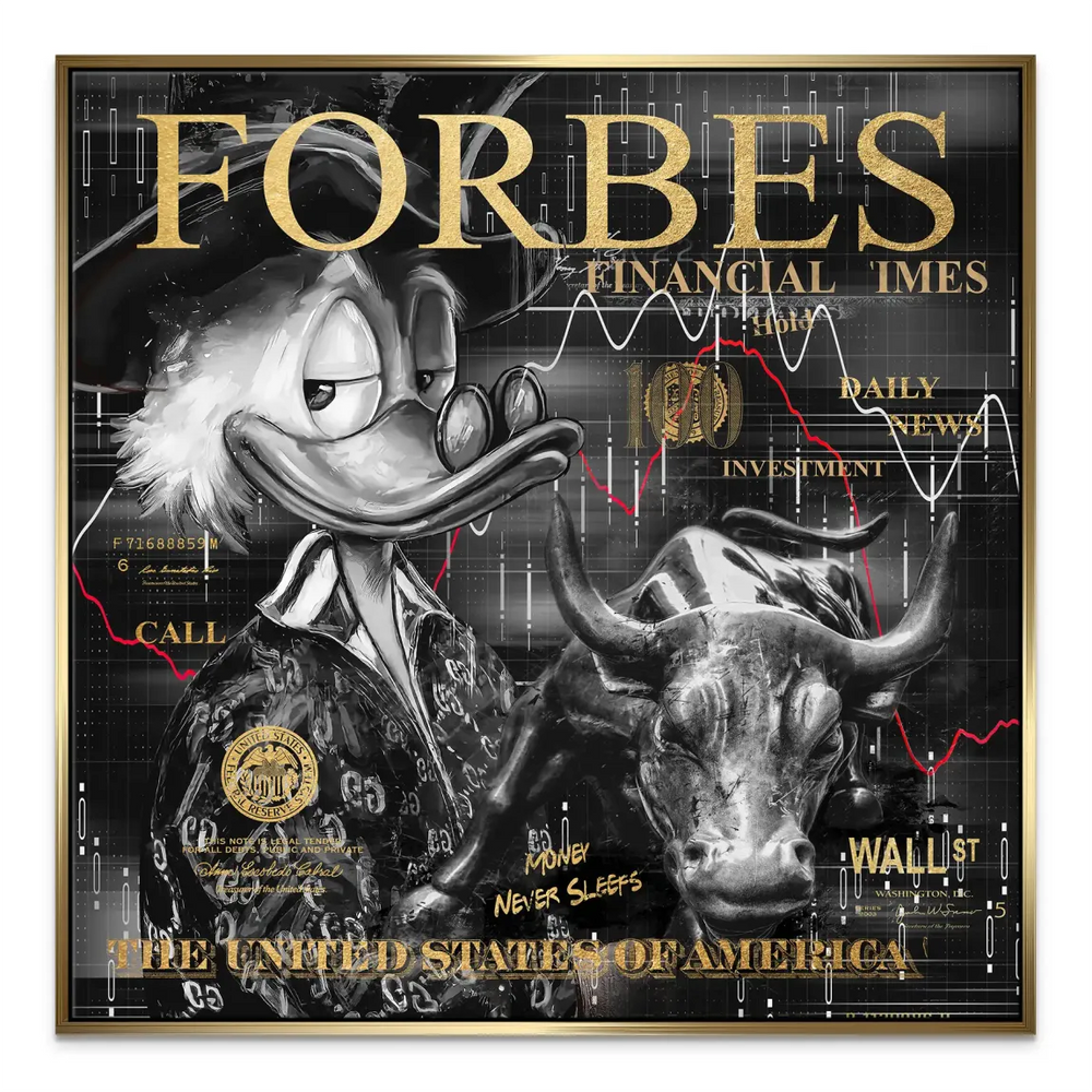 Patterned jacket Scrooge McDuck and Wall Street Bull in a bold urban art print