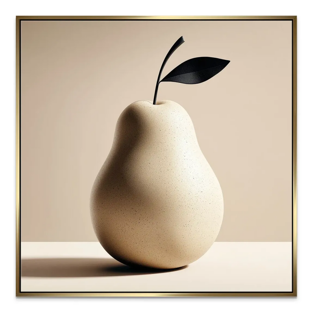Neutral-toned pear canvas artwork suited for modern living rooms.