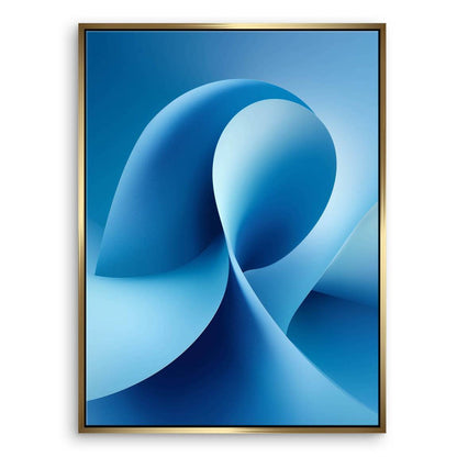 Minimalist blue wall art featuring fluid ribbons and subtle transitions