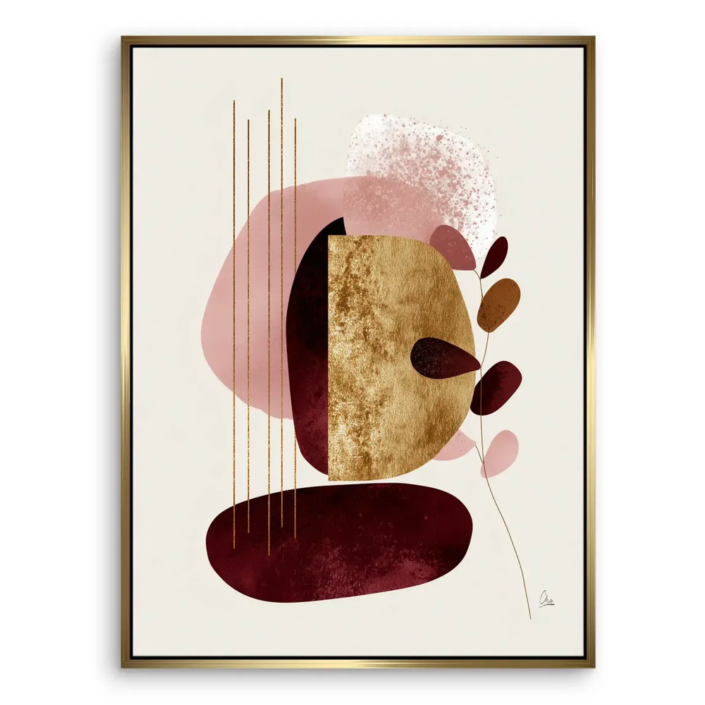 Creamy background with burgundy and pink shapes and subtle leaves motif