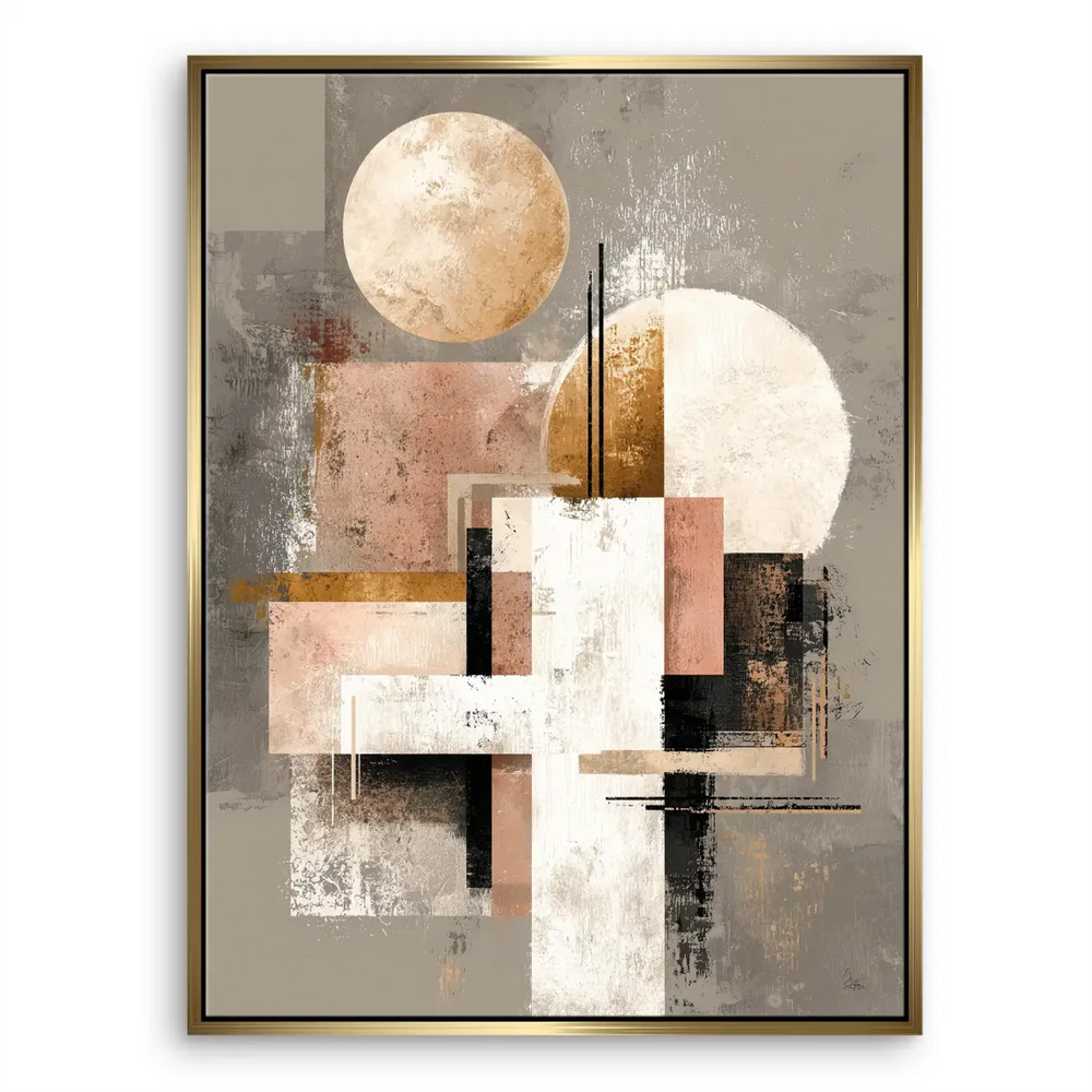 Minimalist abstract canvas print with circular and rectangular geometry