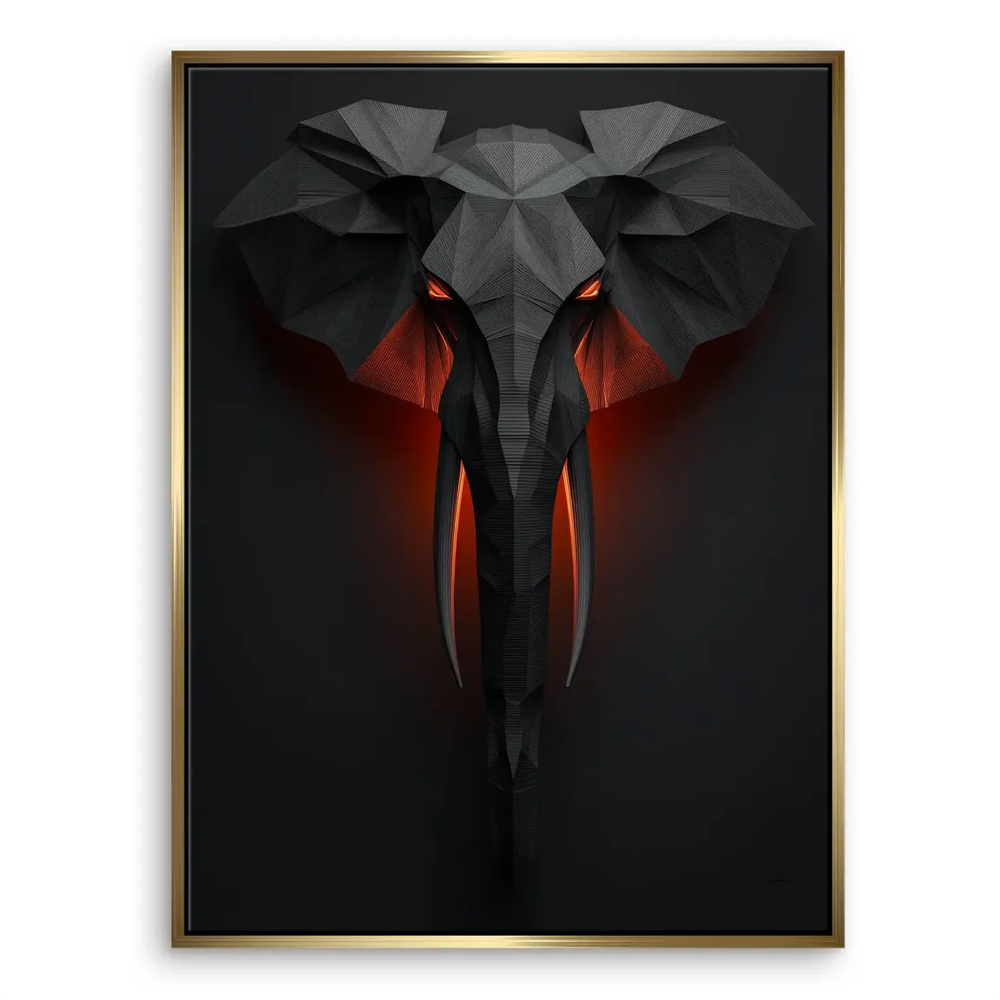 Industrial modern canvas art showing a geometric elephant head