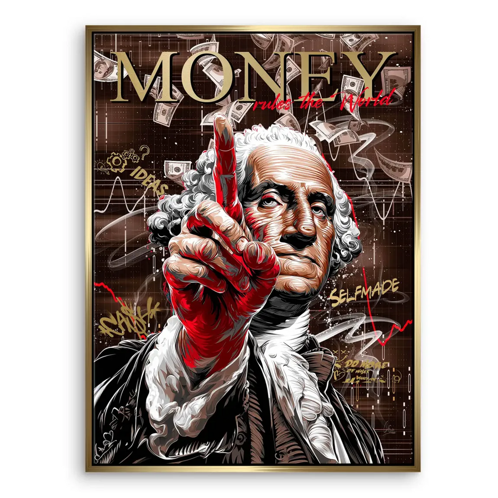 Motivational typography featuring Money rules the World and IDEAS integrated into the design