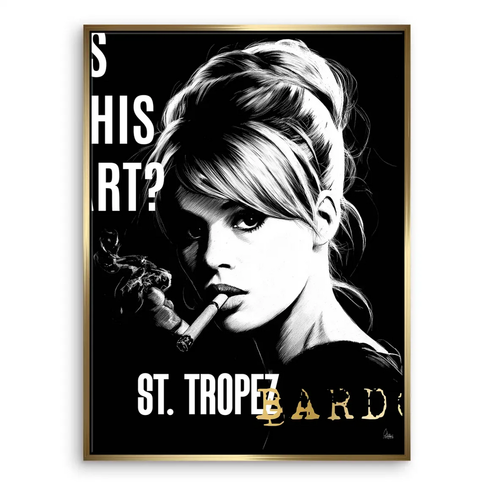 High-contrast Bardot canvas art suitable for modern living rooms.