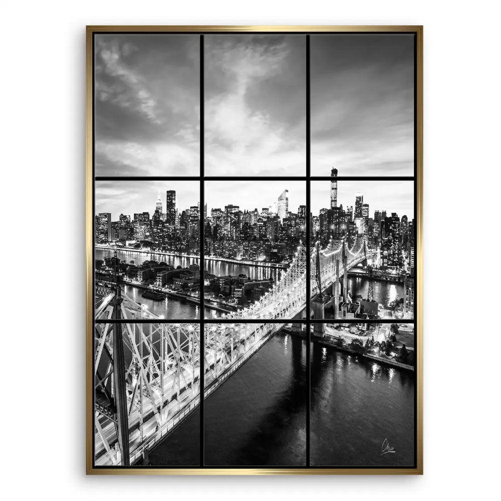 Bridge leading line across the cityscape, suited for modern minimalist decor.