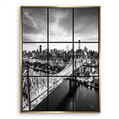 Bridge leading line across the cityscape, suited for modern minimalist decor.