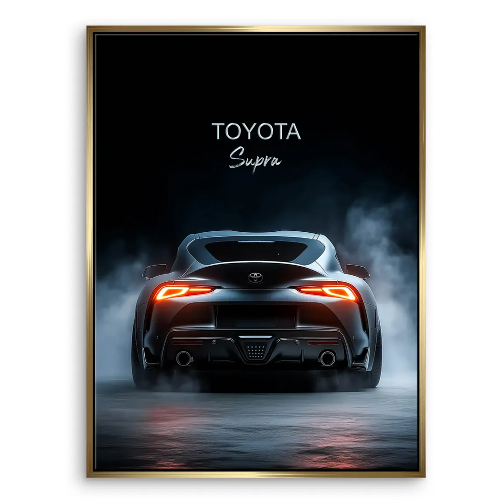 Dramatic car canvas art with taillights and smoky backdrop