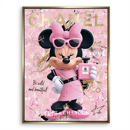 Statement wall art for teen bedrooms and dressing rooms starring Minnie Mouse in rose-pink couture