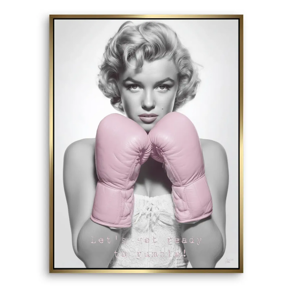 Monroe boxing canvas art with pastel pink lips and retro Hollywood vibe.