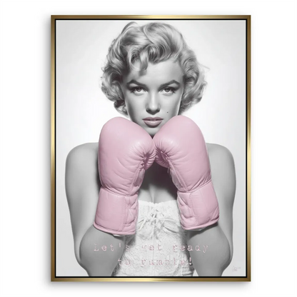 Monroe boxing canvas art with pastel pink lips and retro Hollywood vibe.