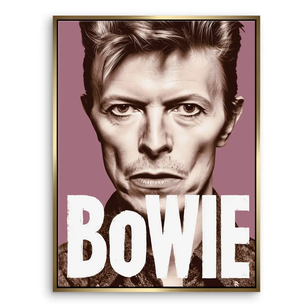 Canvas wall art of Bowie displayed in a contemporary living space.