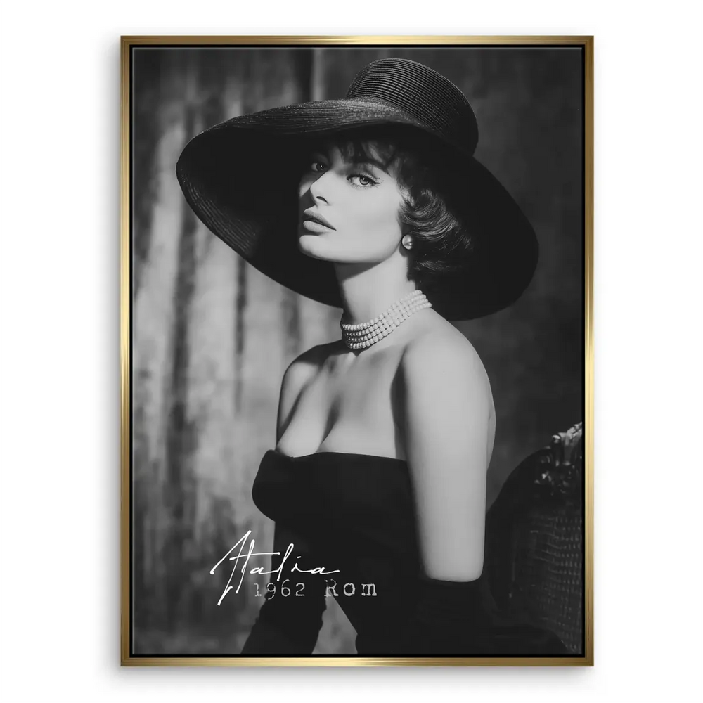 Sophia Loren in pearls and chic gown, vintage fashion wall decor