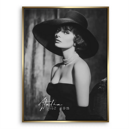 Sophia Loren in pearls and chic gown, vintage fashion wall decor