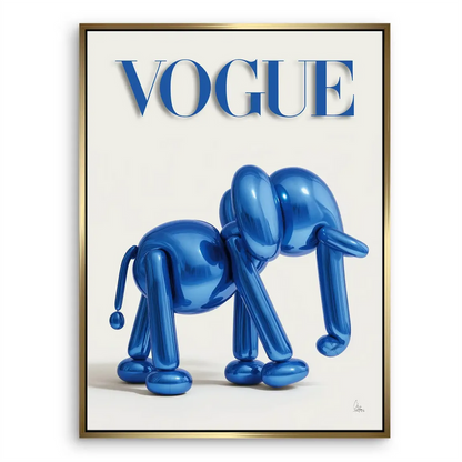Minimalist chic art with metallic blue elephant on white canvas