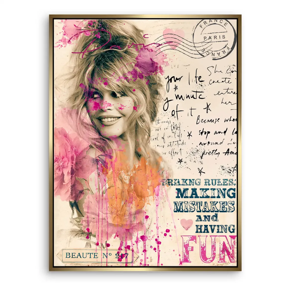 Eclectic wall decor combining photo portrait with graffiti elements