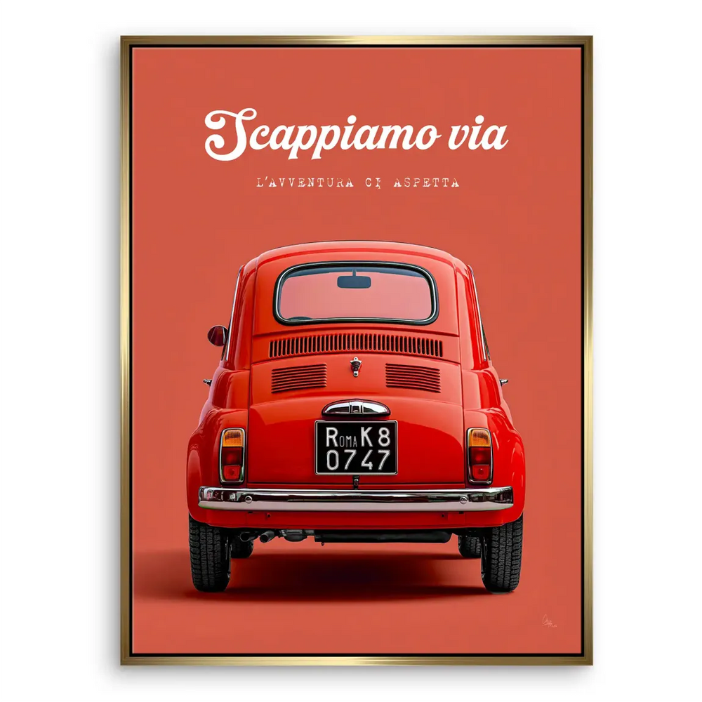 Warm terracotta backdrop highlighting retro automotive wall art