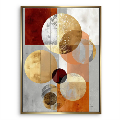 Luxurious wall art displaying gold and copper hues with textured greys