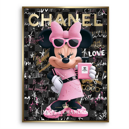 Pink Chanel-inspired perfume bottle accent on an urban fashion canvas.