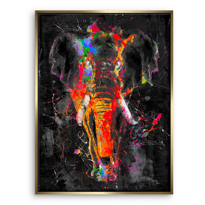 Colorful elephant artwork on canvas for eclectic decor.