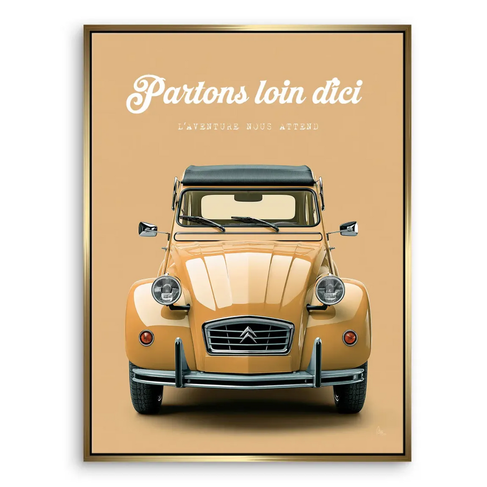 Nostalgic travel poster-inspired art with Citroen 2CV and French text