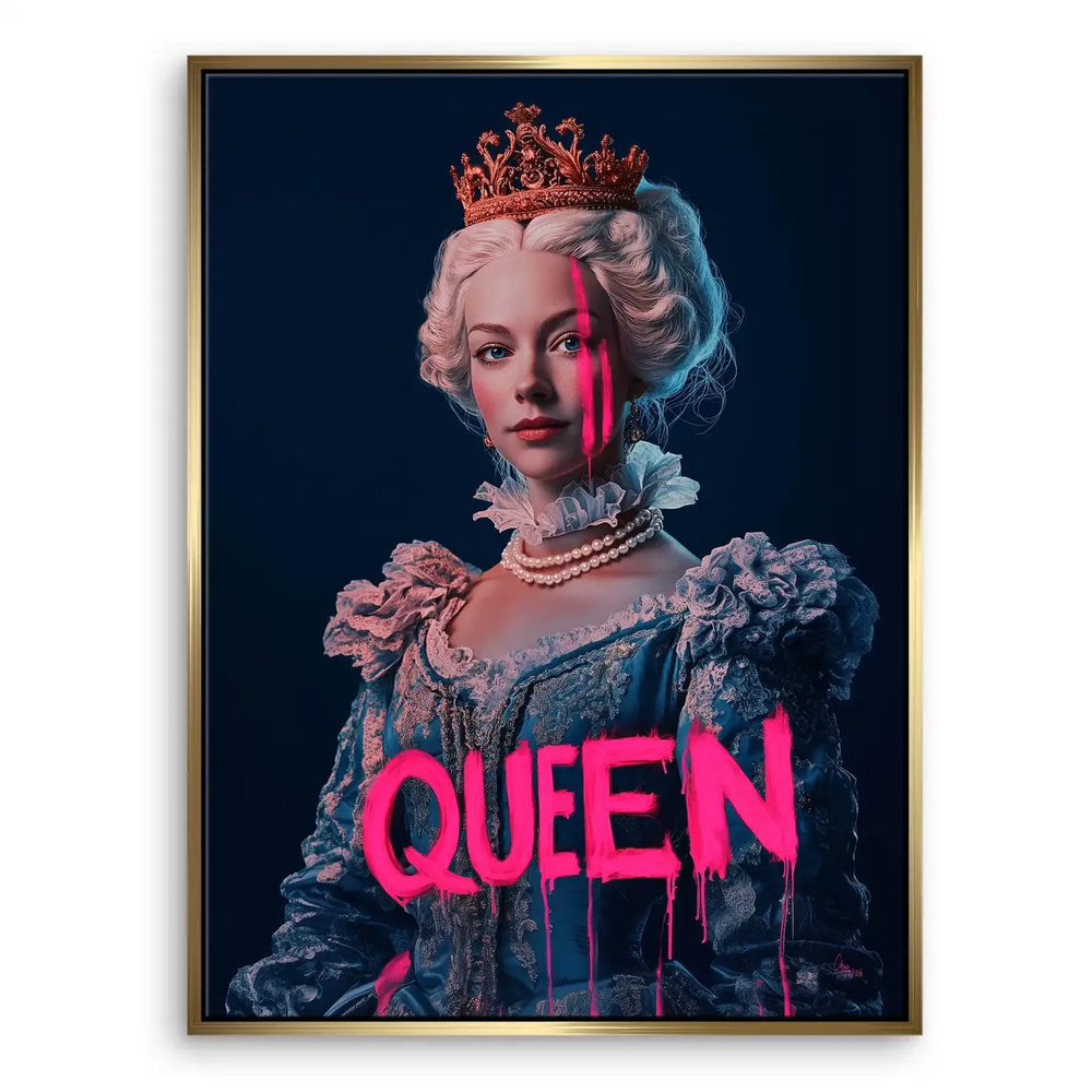 Dramatic royal portrait on canvas blending classic and street art