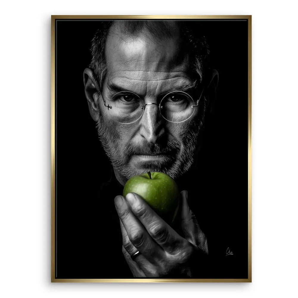 Contemporary canvas portrait with bold monochrome tones and selective color highlight.