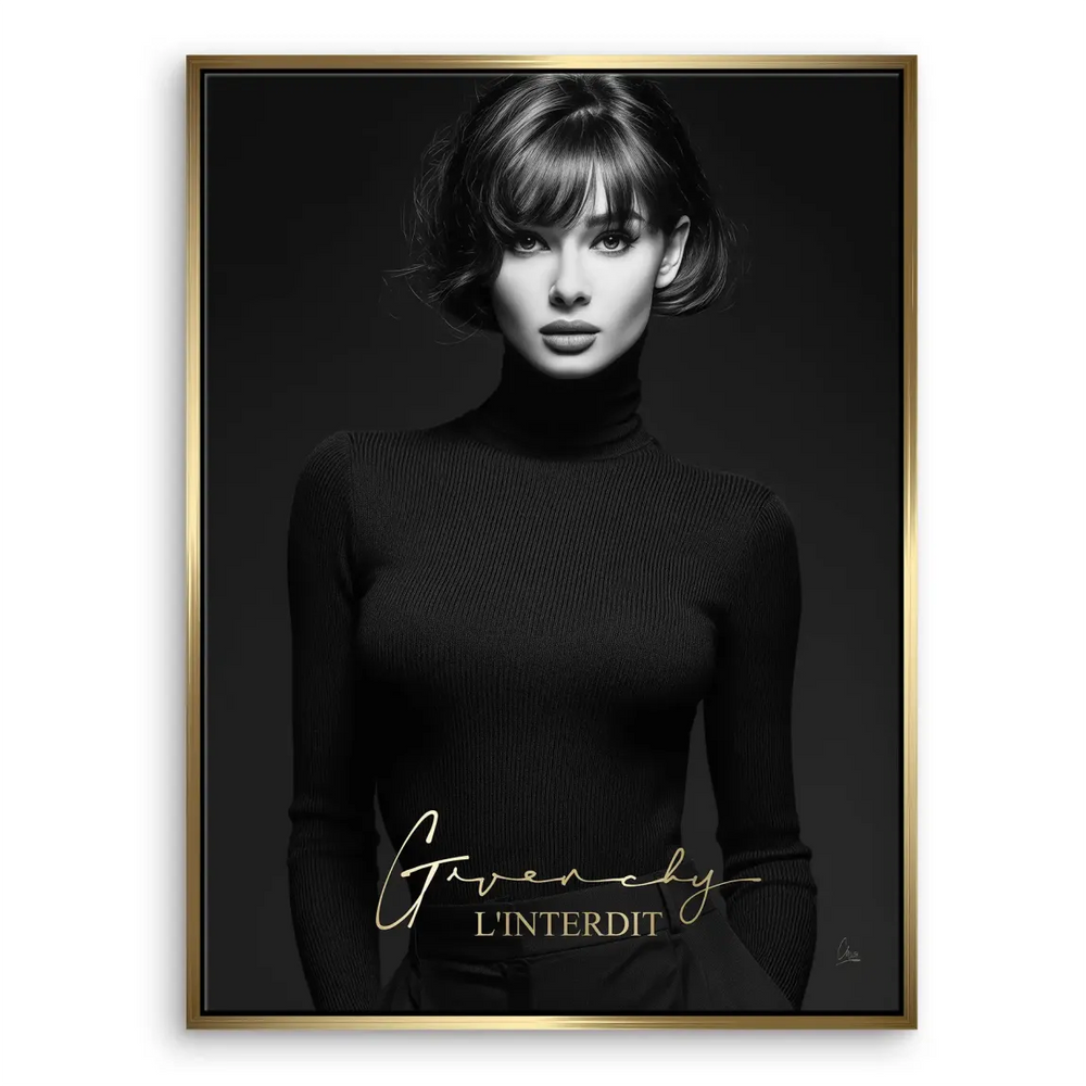 Elegant luxury canvas art featuring a timeless fashion silhouette in grayscale