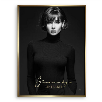 Elegant luxury canvas art featuring a timeless fashion silhouette in grayscale