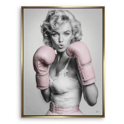 Bedroom wall art with striking Marilyn portrait and pink gloves