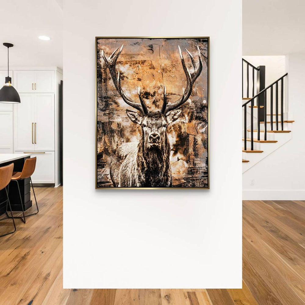 Centered composition modern rustic canvas wall art with grunge splatters.