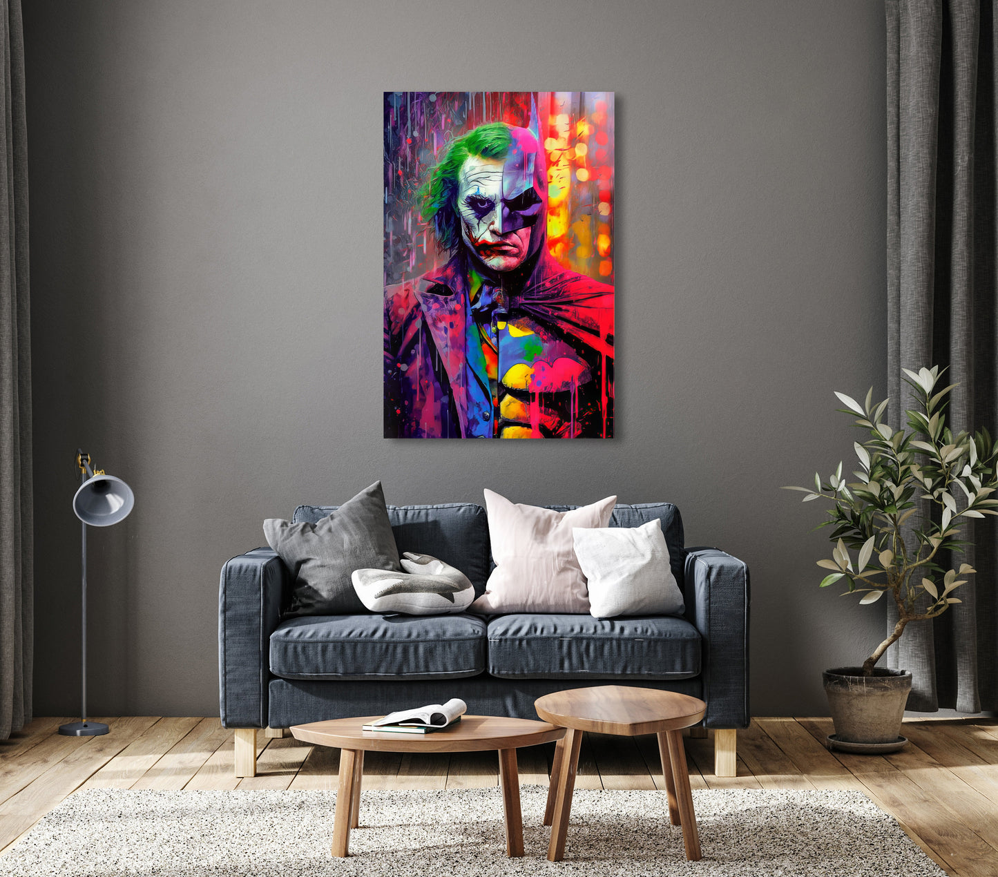 Bat vs Joker Pop Art Graffiti Portrait Mural Poster for Modern Wall Decor