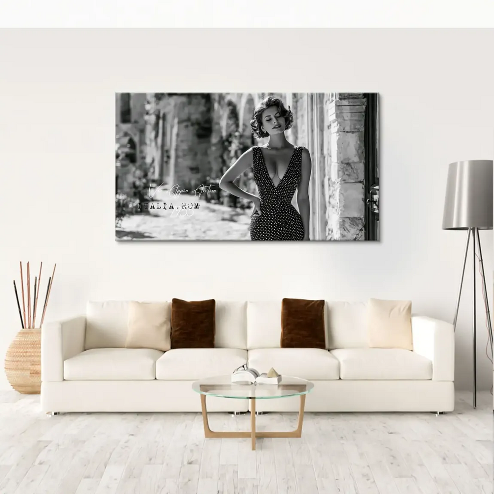 Sophia Loren-inspired fashion wall art with a classic hairstyle on canvas