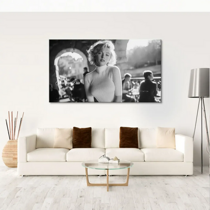 Timeless Marilyn Monroe wall art in grayscale, wearing a chic turtleneck