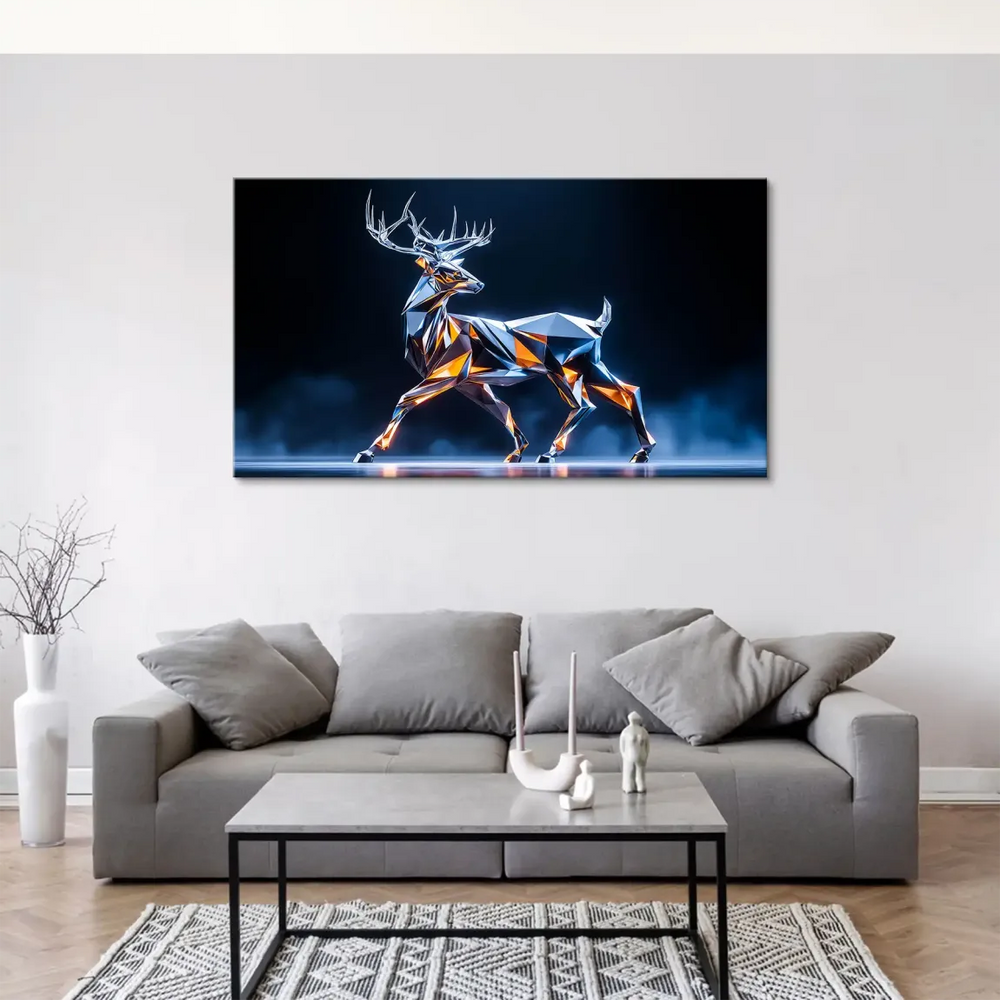 Dynamic crystal deer canvas artwork ideal for living rooms or offices