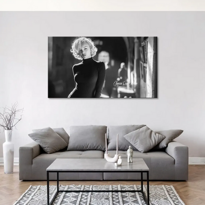 Profile portrait of a blonde woman in a black turtleneck on Capri scene