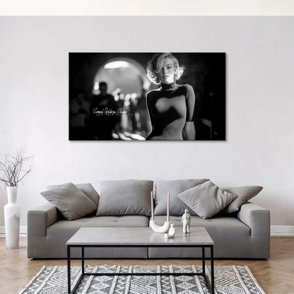 Full canvas wall art showing Marilyn Monroe portrait for living room decor