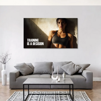 Athlete portrait on canvas with diagonal light beam and earthy tones for gym motivation