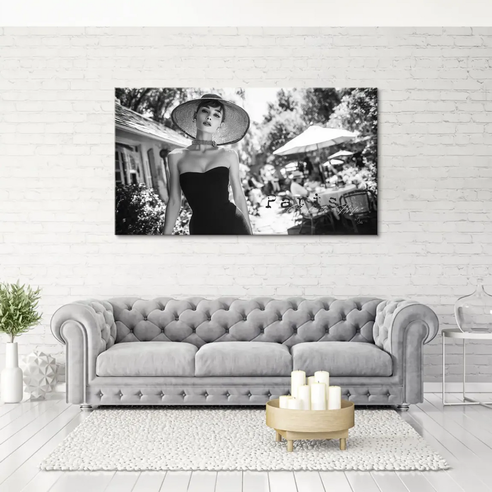 Silhouette against a Parisian cafe backdrop with subtle cafe signage, ideal for chic wall decor
