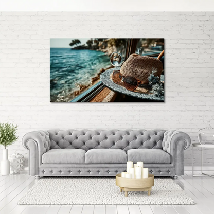 Coastal view with blue ocean and tree-lined shoreline in sharp focus