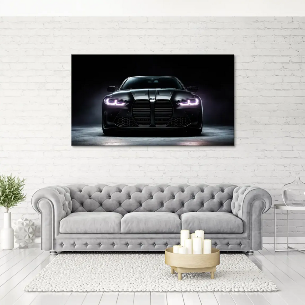 Symmetrical low-angle automotive art featuring a luxurious BMW M4