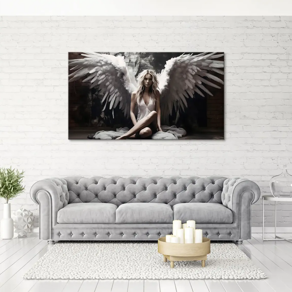 Dramatic grayscale background with subtle brick tones behind the central figure.