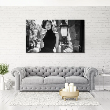 Mid-century Hollywood glamour wall art with street lamp and stone wall