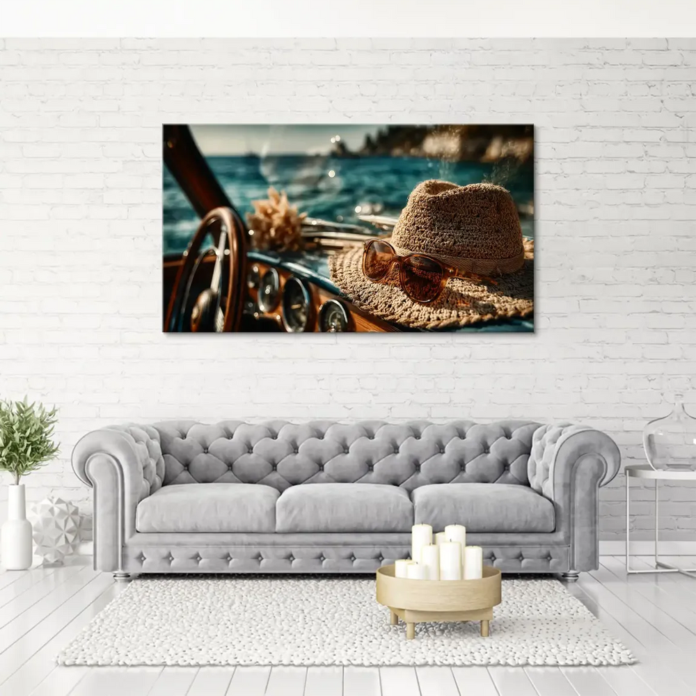 Turquoise sea and distant land under bright sky