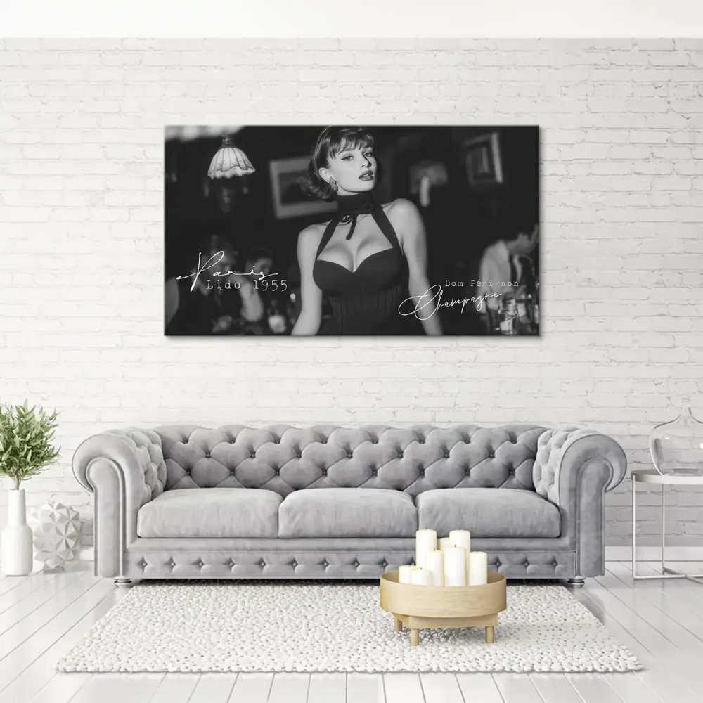Monochrome portrait evoking Hollywood glamour for wall decor