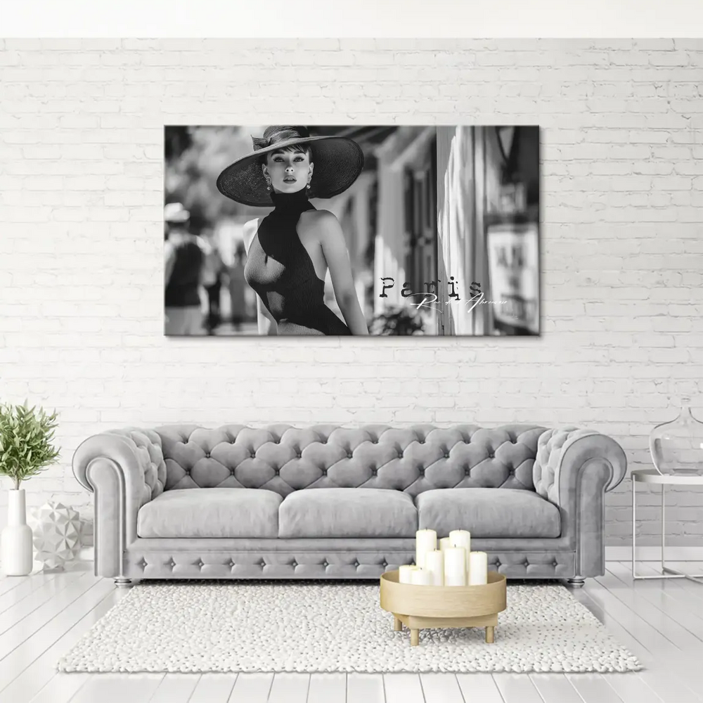 Subtle Paris Rue des Abreuvoirs inscription on the right side of the elegant fashion wall art.
