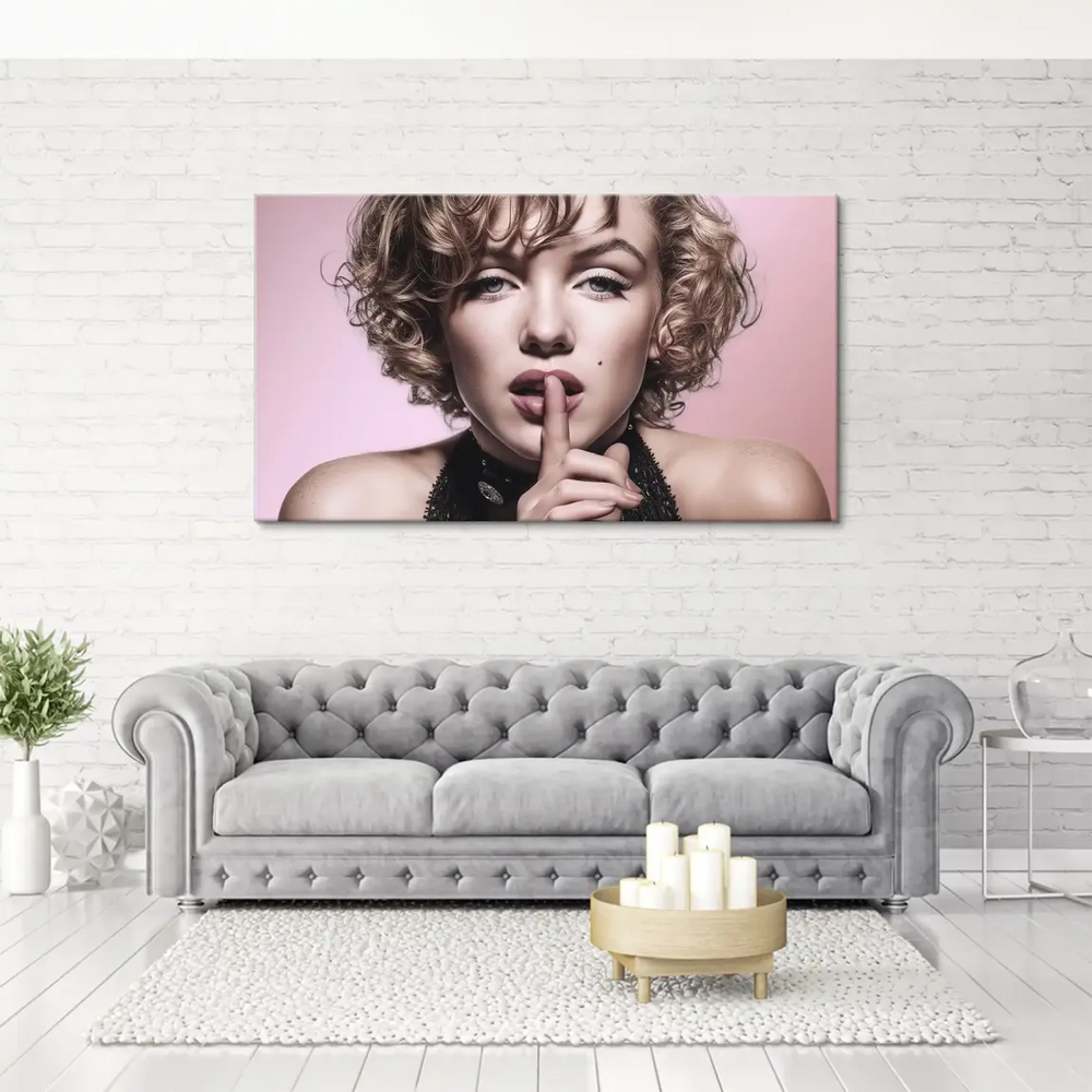 Glamorous modern wall art featuring a blue-grey-eyed portrait with dark textured clothing