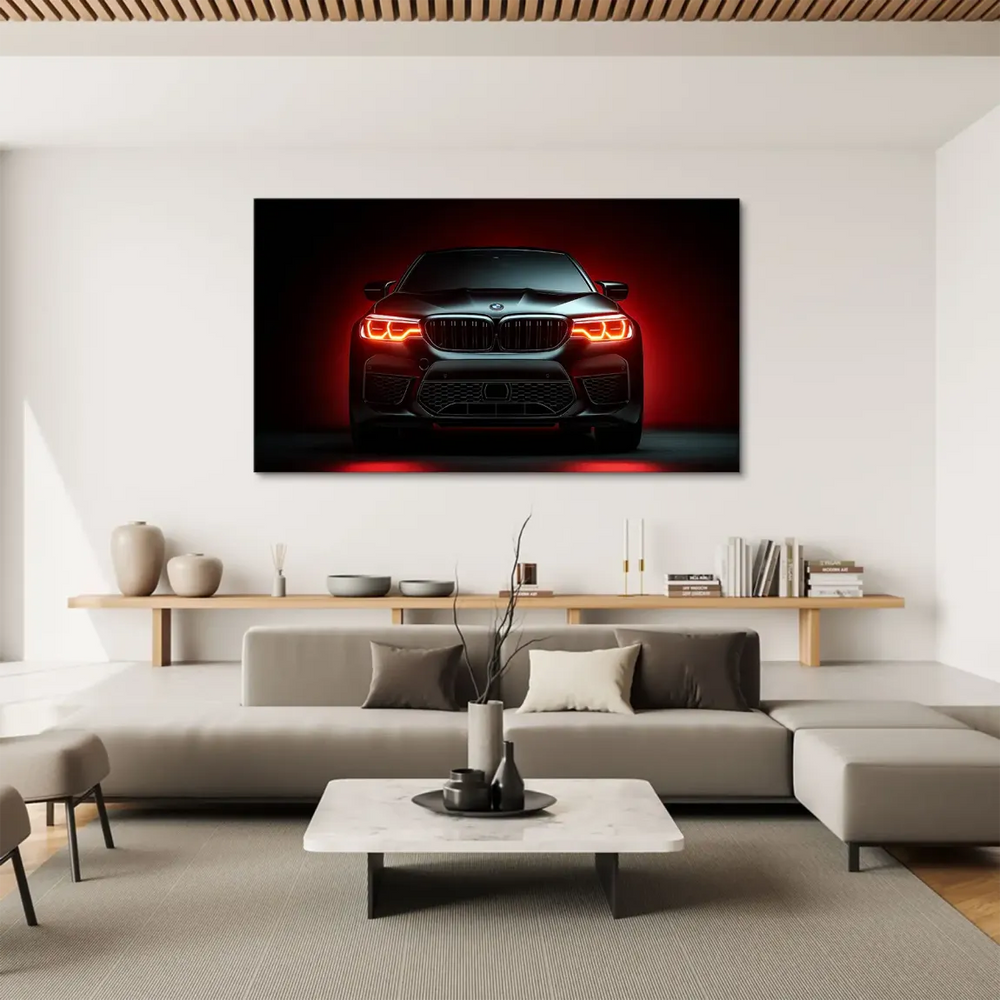 Imposing low-angle BMW M5 image for modern office or garage decor