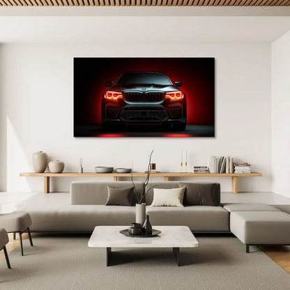 Imposing low-angle BMW M5 image for modern office or garage decor