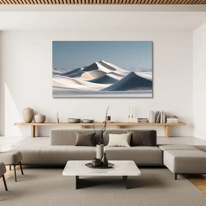 Undulating dune ridges in beige and white with soft gray shade patterns.