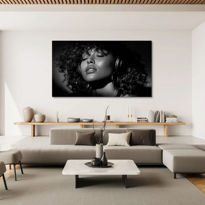 Close-up detail of curly hair texture in high-contrast canvas print